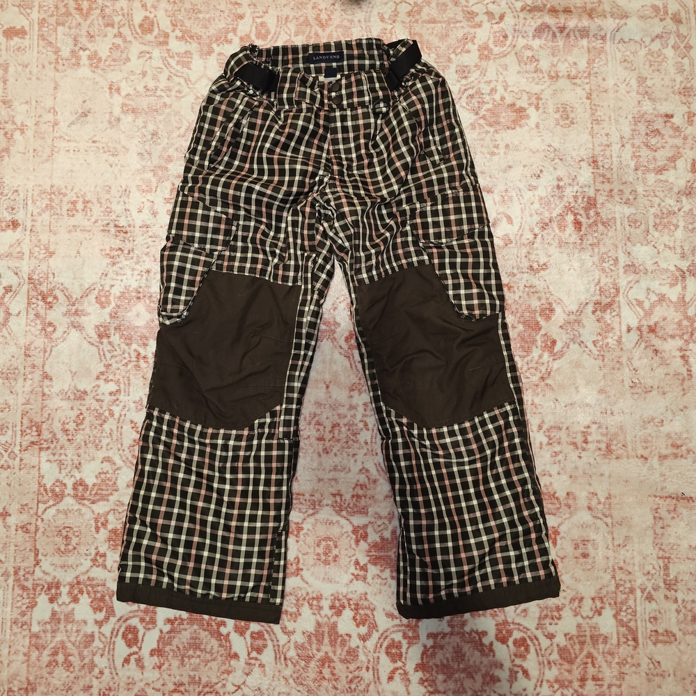 Lands' End Girls (10) Plaid Snow Pants - Brown And Pink